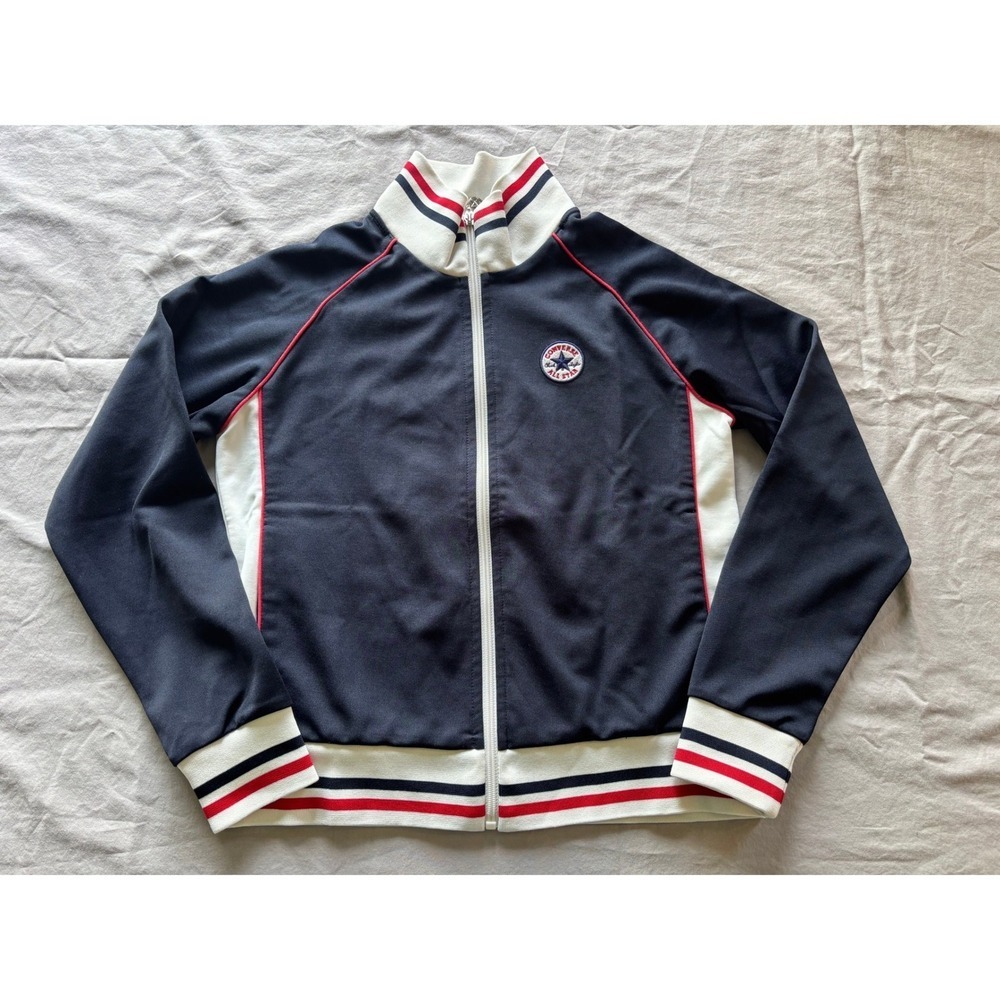 Converse All Star Track Jacket Navy Blue White Red Striped Zip Up Size 95